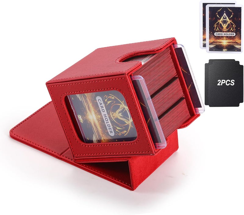 Stepane MTG Deck Box, Double Display Window MTG, Commander Deck Box Fits 120+ Single Sleeved Cards, PU Leather Magnetic Closure Card Box with 2 Dividers&2 Toploaders for TCG, CCG, Red - Image 1